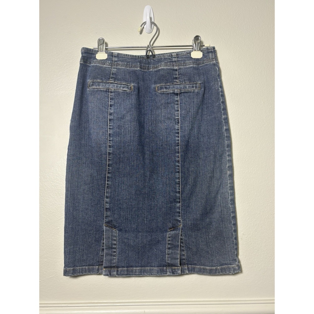 J Jill Denim Jean Skirt Size 4 Stretch Cotton Minimalist Y2K Modest Below Knee - Picture 4 of 7